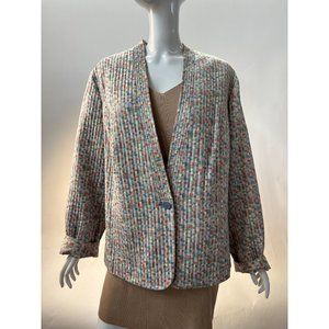 Kate Hill Plus Size Quilted Jacket Size 2X Multi Color Confetti Pattern Silk